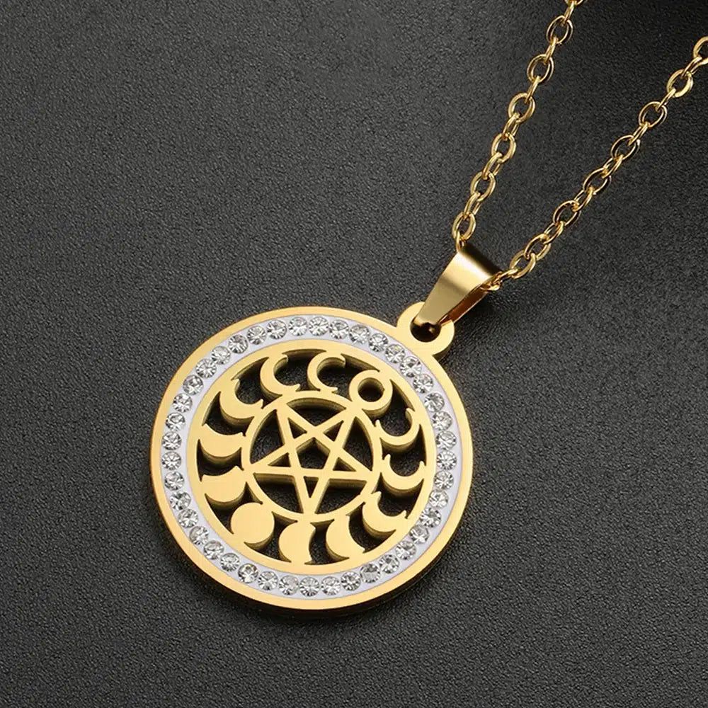 Witchcraft Moon phases Pentacle Necklace Wicca Jewelry-MoonChildWorld