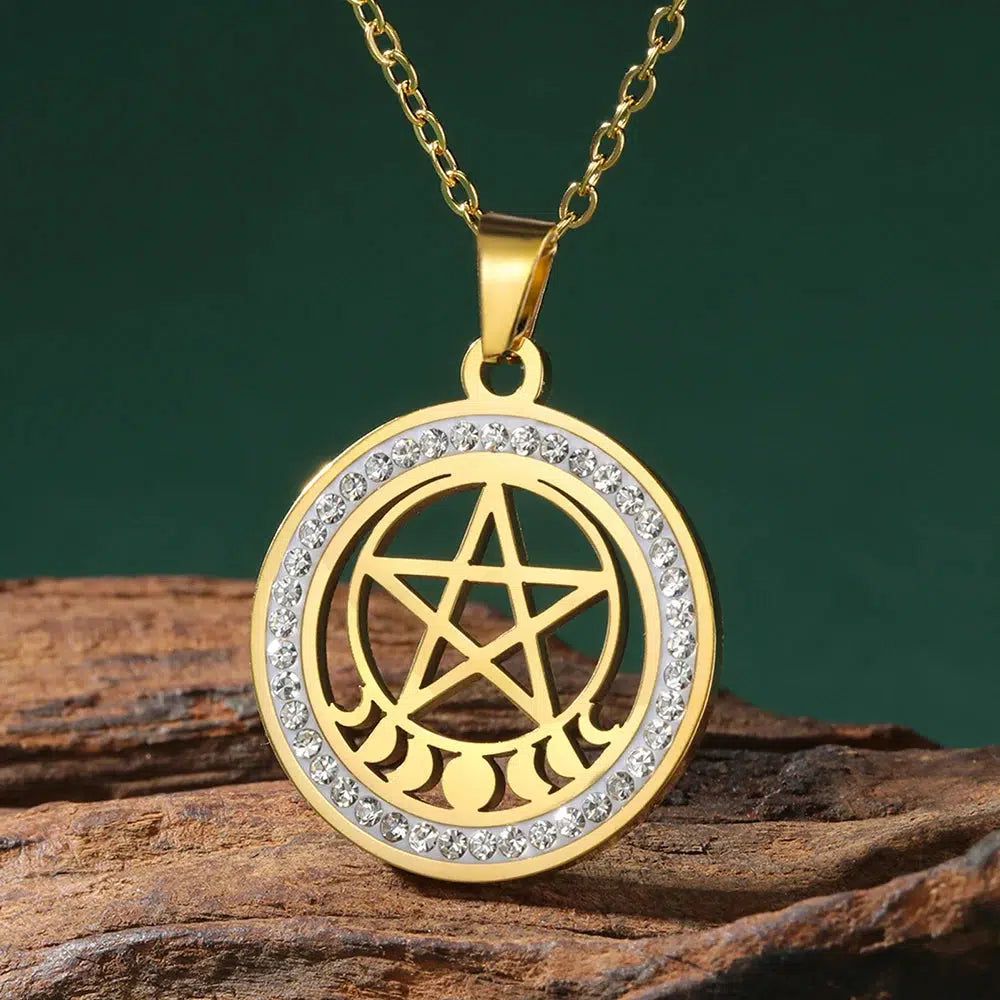 Witchcraft Moon phases Pentacle Necklace Wicca Jewelry-MoonChildWorld