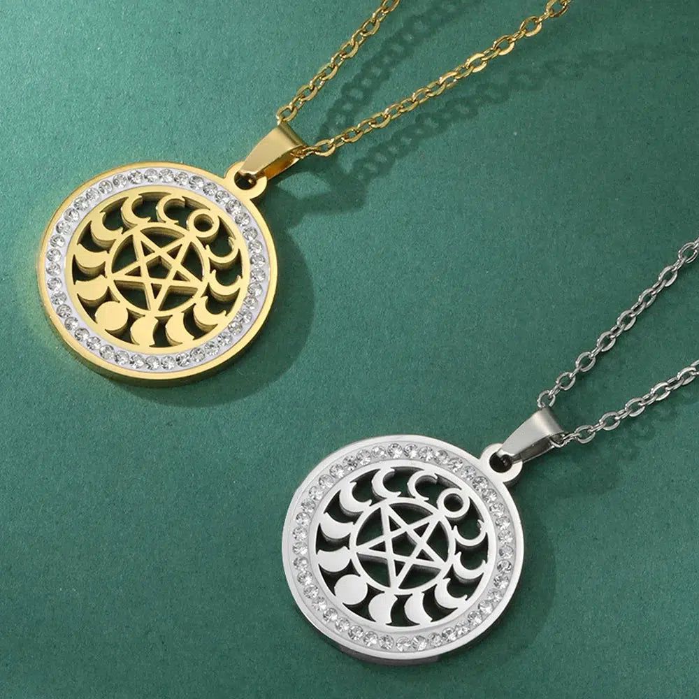 Witchcraft Moon phases Pentacle Necklace Wicca Jewelry-MoonChildWorld