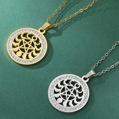 Witchcraft Moon phases Pentacle Necklace Wicca Jewelry-MoonChildWorld