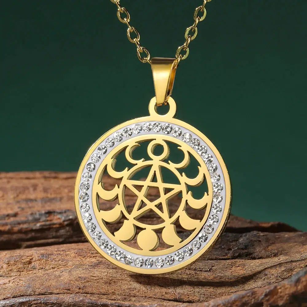 Witchcraft Moon phases Pentacle Necklace Wicca Jewelry-MoonChildWorld