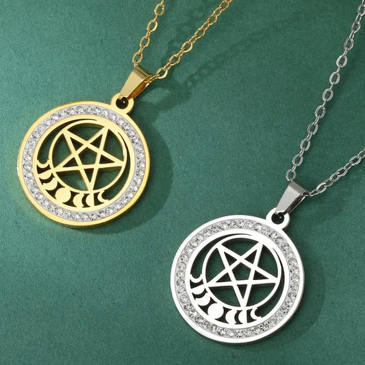 Witchcraft Moon phases Pentacle Necklace Wicca Jewelry