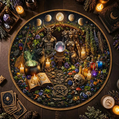 Witchcraft Pagan Round Rug Witchy Carpet for Wiccan Home Decor_mockup_2.webp