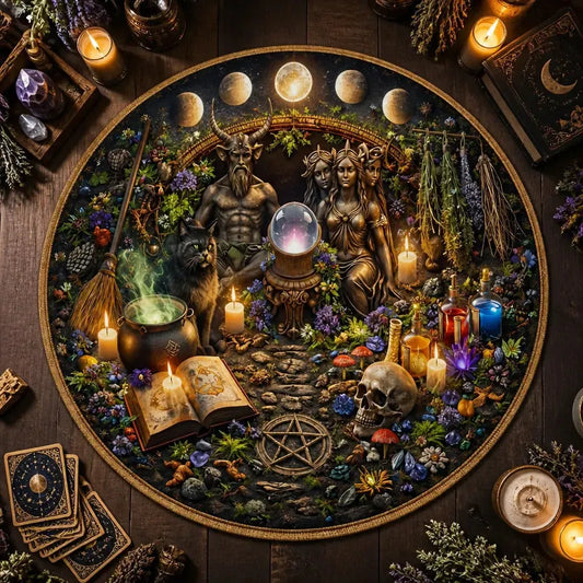 Witchcraft Pagan Round Rug Witchy Carpet for Wiccan Home Decor_mockup_2.webp