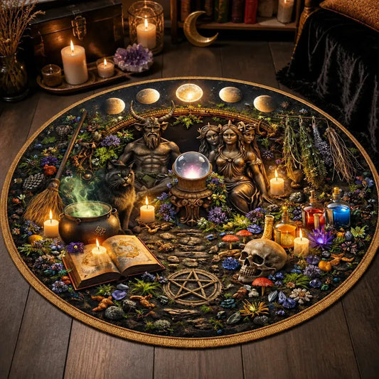 Witchcraft Pagan Round Rug Witchy Carpet for Wiccan Home Decor_mockup_3.webp