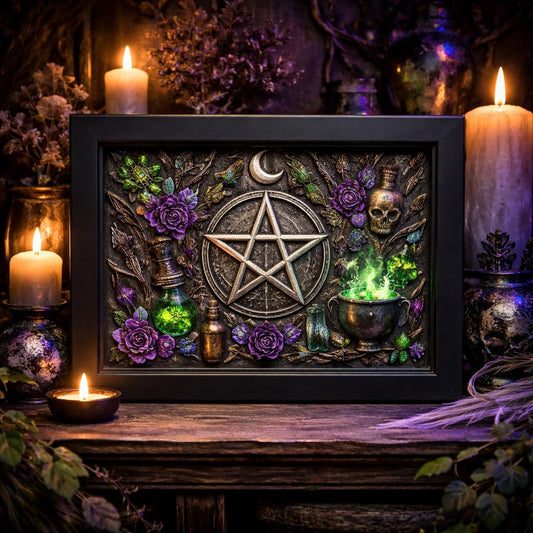 Witchcraft Pentacle Black Framed Art Print - Wicca Canvas Wall Art for Witchy Sacred Decor-MoonChildWorld