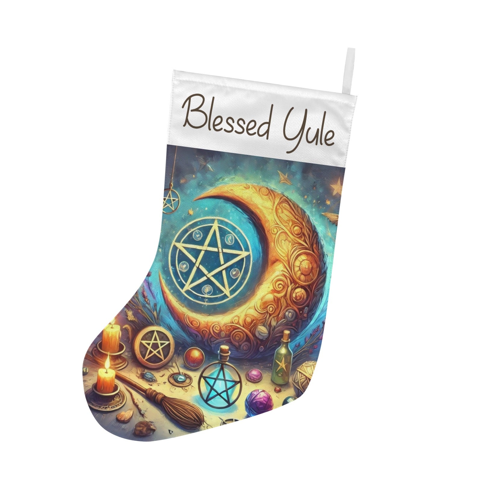 Witchcraft Pentacle Moon Wicca Christmas Stocking for Yule Decorations-MoonChildWorld