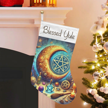 Witchcraft Pentacle Moon Wicca Christmas Stocking for Yule Decorations-MoonChildWorld