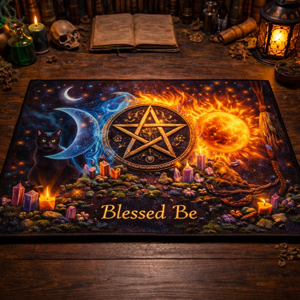 Witchcraft Pentacle, Sun & Moon Doormat – Celestial Wicca Welcome Mat for Pagan Home-MoonChildWorld