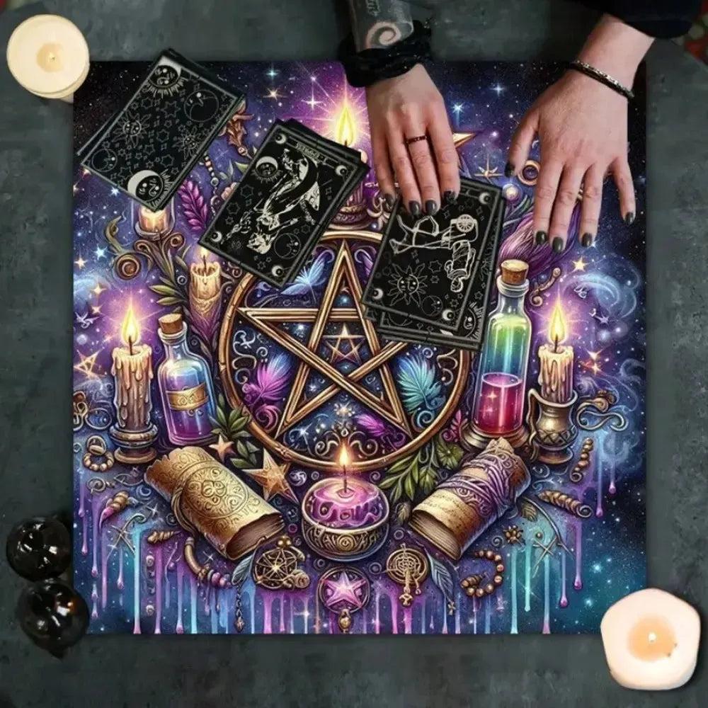Witchcraft Pentacle Tarot Tablecloth Witchy Altar Cloth for Divination Wicca Pagan Decor-MoonChildWorld