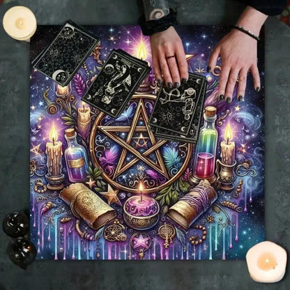 Witchcraft Pentacle Tarot Tablecloth Witchy Altar Cloth for Divination Wicca Pagan Decor-MoonChildWorld