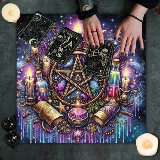 Witchcraft Pentacle Tarot Tablecloth Witchy Altar Cloth for Divination Wicca Pagan Decor-MoonChildWorld