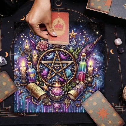 Witchcraft Pentacle Tarot Tablecloth Witchy Altar Cloth for Divination Wicca Pagan Decor-MoonChildWorld