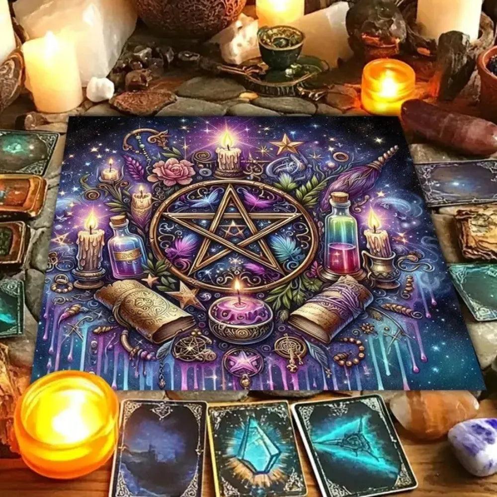 Witchcraft Pentacle Tarot Tablecloth Witchy Altar Cloth for Divination Wicca Pagan Decor-MoonChildWorld