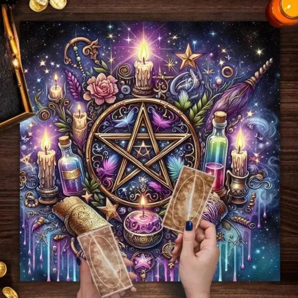 Witchcraft Pentacle Tarot Tablecloth Witchy Altar Cloth for Divination Wicca Pagan Decor-MoonChildWorld