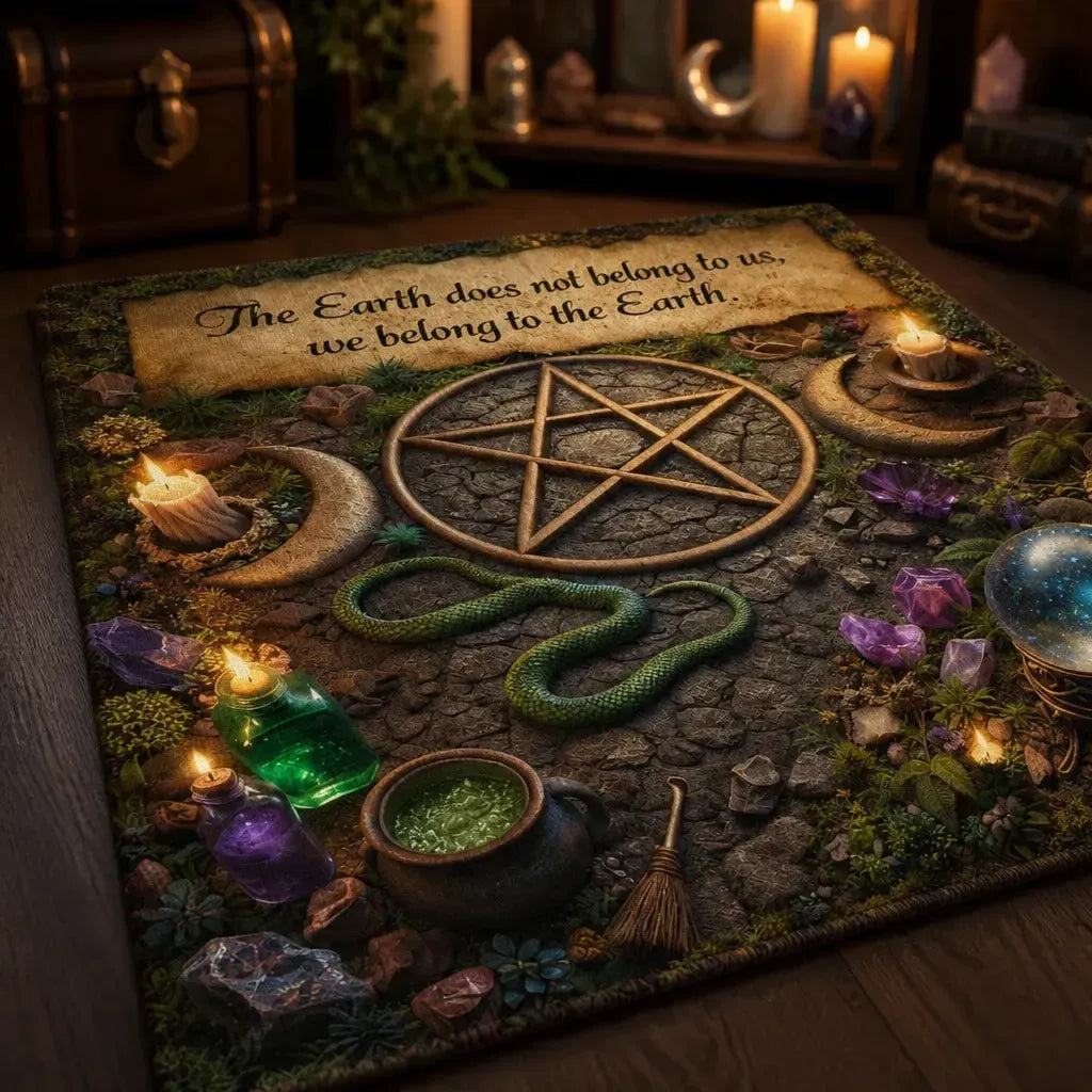 Witchcraft Pentacle Triple Moon Area Rug – Occult Pagan Carpet for Gothic Home_mockup_3.webp