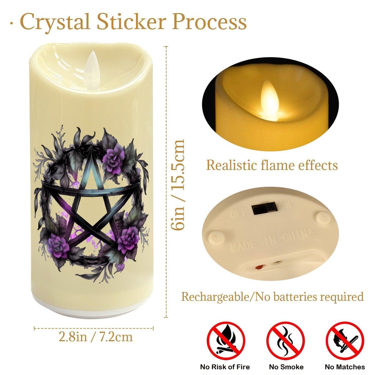 Witchcraft Pentacle Wicca Flameless LED Candle-MoonChildWorld