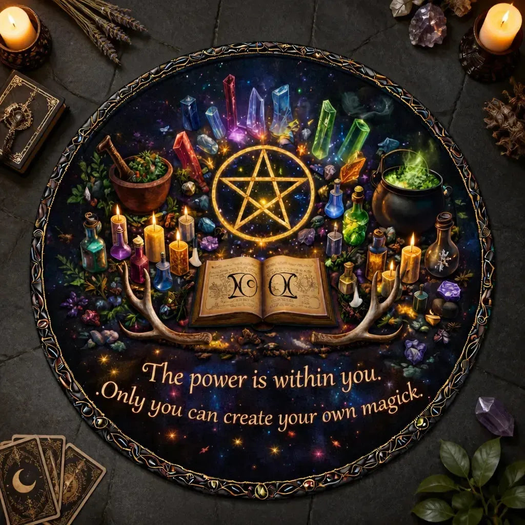 Witchcraft Pentacle Wiccan Round Rug Pagan Carpet for Witchy Yule Home Decor_mockup_2.webp