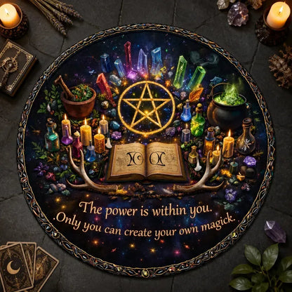 Witchcraft Pentacle Wiccan Round Rug Pagan Carpet for Witchy Yule Home Decor_mockup_2.webp