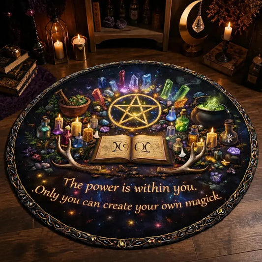 Witchcraft Pentacle Wiccan Round Rug Pagan Carpet for Witchy Yule Home Decor_mockup_3.webp