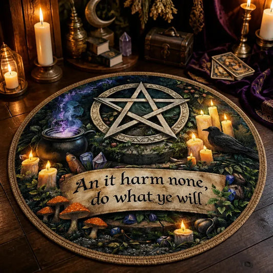 Witchcraft Pentacle Wiccan Round Rug Witchy Carpet Pagan Home Decor_mockup_3.webp