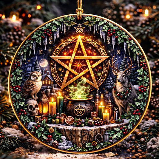 Witchcraft Pentacle Yule Ceramic Ornament – Pagan Wiccan Christmas Decor-MoonChildWorld