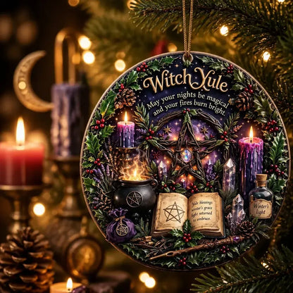 Witchcraft Pentacle Yule Ceramic Ornament – Wicca and Pagan Christmas Decor_mockup_1.webp