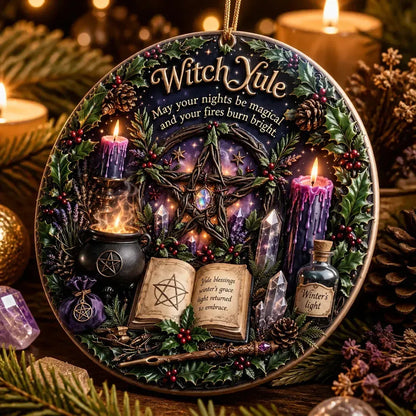 Witchcraft Pentacle Yule Ceramic Ornament – Wicca and Pagan Christmas Decor_mockup_2.webp
