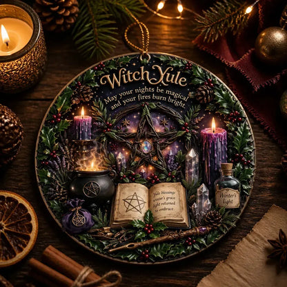 Witchcraft Pentacle Yule Ceramic Ornament – Wicca and Pagan Christmas Decor_mockup_3.webp
