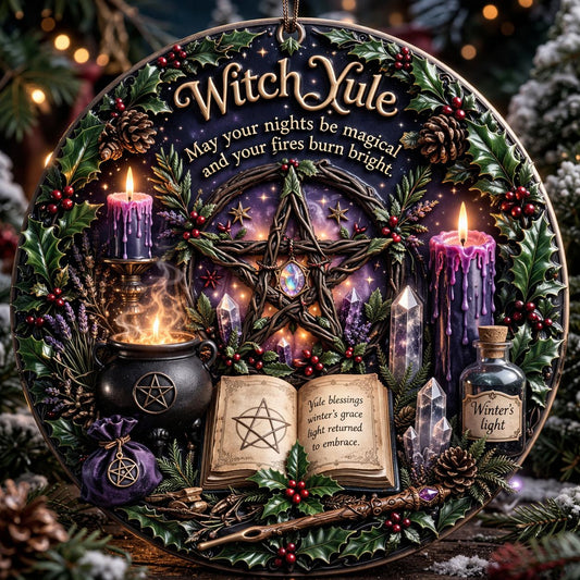 Witchcraft Pentacle Yule Ceramic Ornament – Wicca and Pagan Christmas Decor-MoonChildWorld