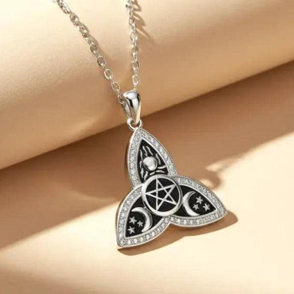 Witchcraft Pentagram Moon Triquetra Celtic Knot Necklace - Wicca Pagan Trinity Knot Jewelry-MoonChildWorld