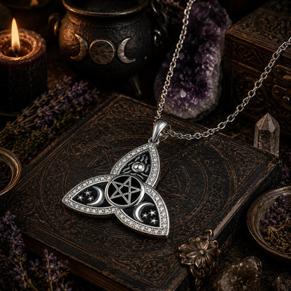 Witchcraft Pentagram Moon Triquetra Celtic Knot Necklace - Wicca Pagan Trinity Knot Jewelry-MoonChildWorld