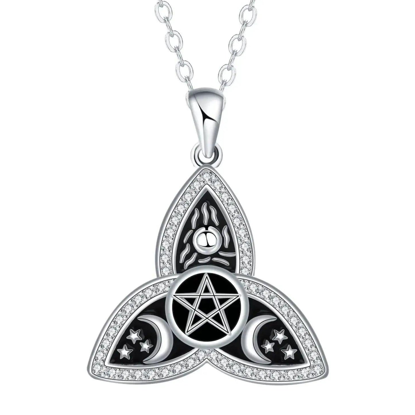 Witchcraft Pentagram Moon Triquetra Celtic Knot Necklace - Wicca Pagan Trinity Knot Jewelry-MoonChildWorld
