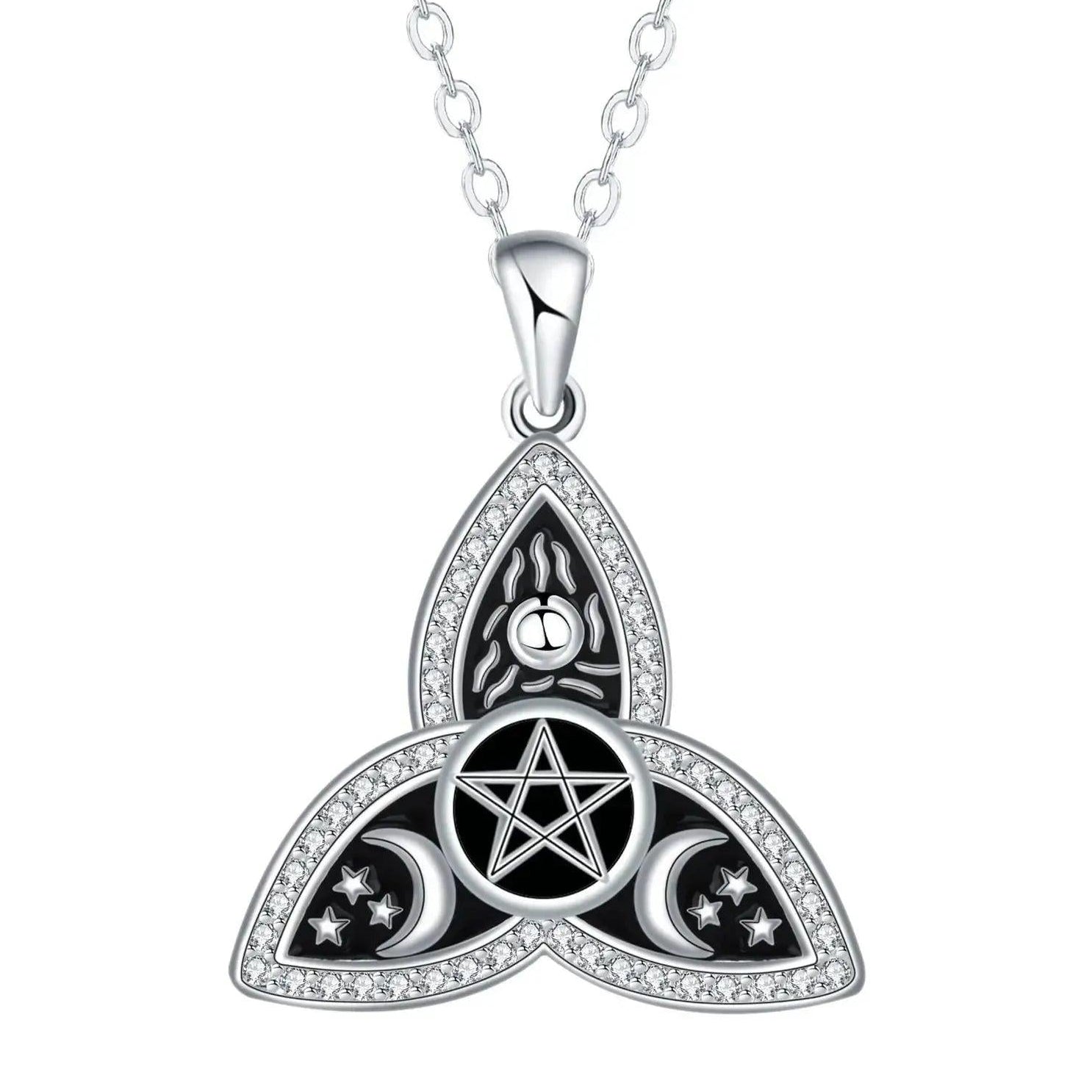 Witchcraft Pentagram Moon Triquetra Celtic Knot Necklace - Wicca Pagan Trinity Knot Jewelry-MoonChildWorld