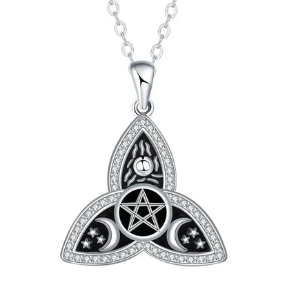 Witchcraft Pentagram Moon Triquetra Celtic Knot Necklace - Wicca Pagan Trinity Knot Jewelry-MoonChildWorld