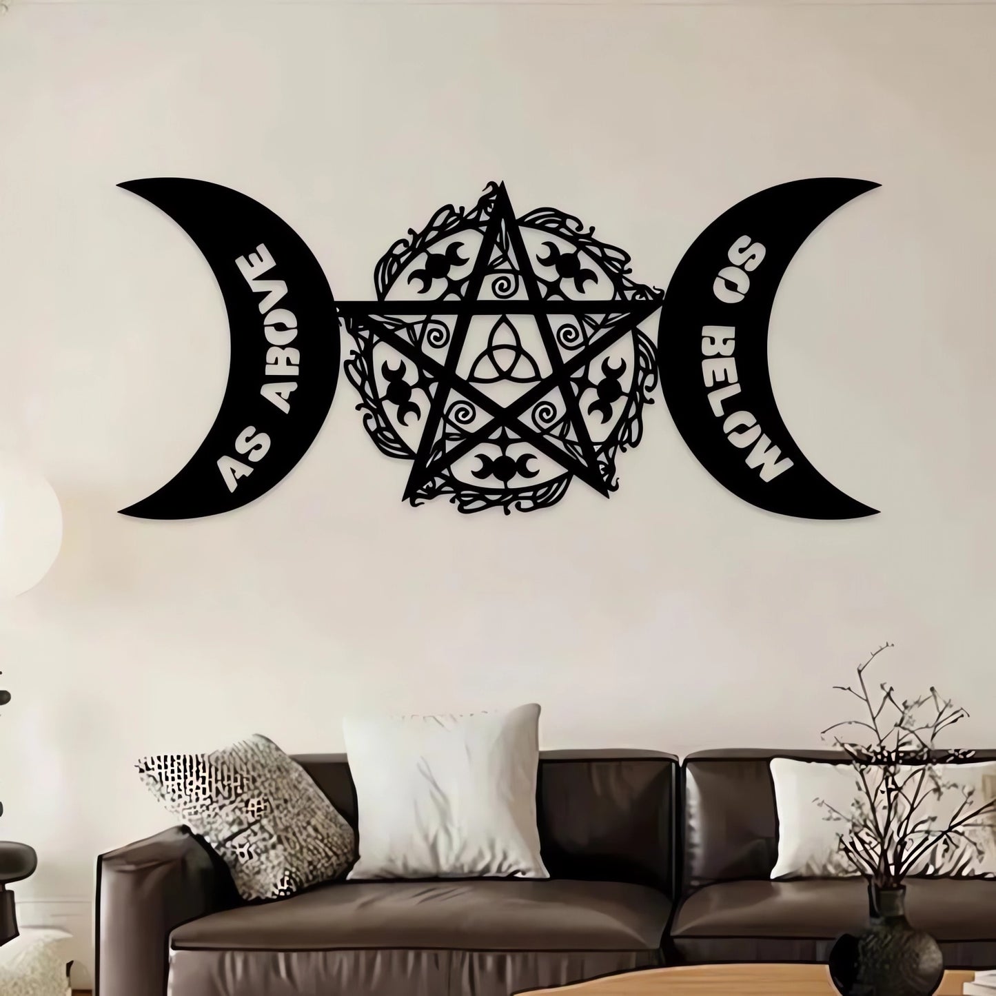 Witchcraft Pentagram Triple Moon Metal Wall Art Wicca Metal Sign Pagan Decor-MoonChildWorld
