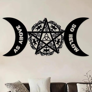 Witchcraft Pentagram Triple Moon Metal Wall Art Wicca Metal Sign Pagan Decor-MoonChildWorld