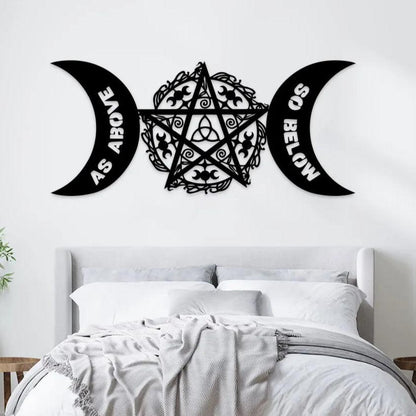 Witchcraft Pentagram Triple Moon Metal Wall Art Wicca Metal Sign Pagan Decor-MoonChildWorld