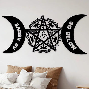 Mystical Moon Phases And Wicca Pentacle. Sacred Geometry. Logo