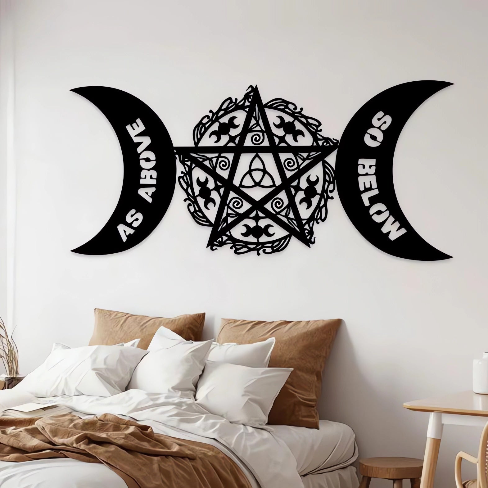 Witchcraft Pentagram Triple Moon Metal Wall Art Wicca Metal Sign Pagan Decor-MoonChildWorld