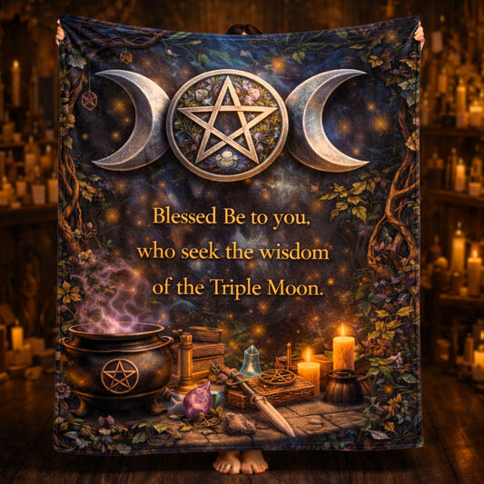 Witchcraft Pentagram & Triple Moon Wiccan Blanket for Pagan Yule Home Decor-MoonChildWorld