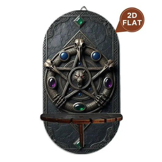 Witchcraft Pentagram Wall Shelf for Crystals & Candles – Wooden Gothic Floating Shelf Witchy Altar Decor-MoonChildWorld