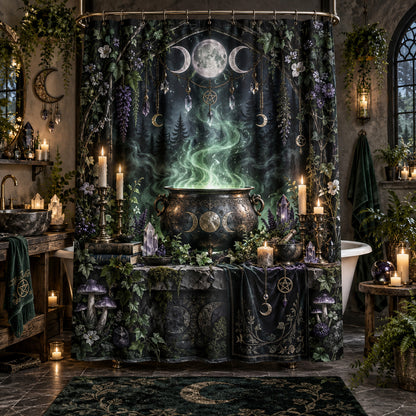 Witchcraft Shower Curtain - Midnight Cauldron Ritual Decor