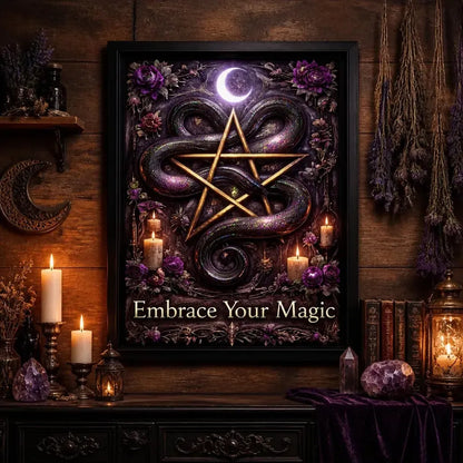 Witchcraft Snake Pentagram Canvas Wall Art - Gothic Black Framed Print for Wicca Altar & Spiritual Space_mockup_2.webp
