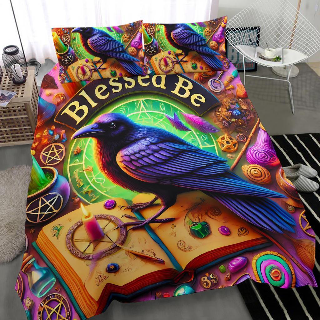 Witchcraft Spell Book Dark Crow Witchy Raven Bedding Set-MoonChildWorld