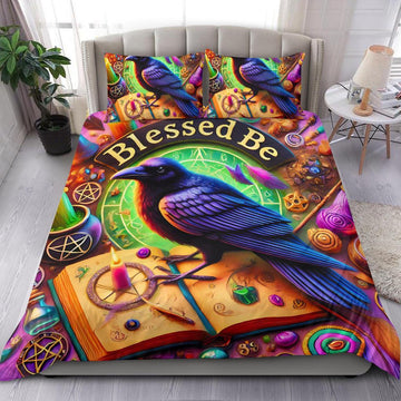 Witchcraft Spell Book Dark Crow Witchy Raven Bedding Set-MoonChildWorld