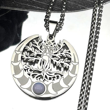 Witchcraft Tree of Life Triple Moon Goddess Necklace Wicca Pagan Jewelry