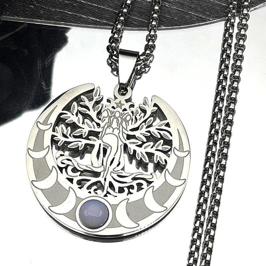 Witchcraft Tree of Life Triple Moon Goddess Necklace Wicca Pagan Jewelry-MoonChildWorld