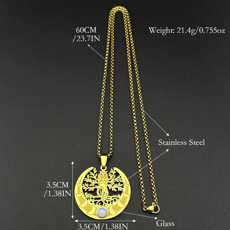 Witchcraft Tree of Life Triple Moon Goddess Necklace Wicca Pagan Jewelry-MoonChildWorld