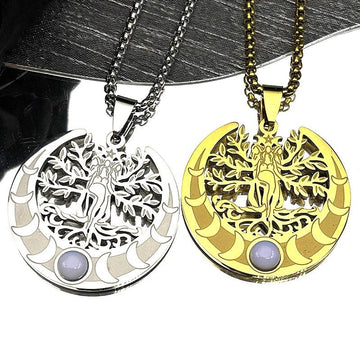 Witchcraft Tree of Life Triple Moon Goddess Necklace Wicca Pagan Jewelry-MoonChildWorld